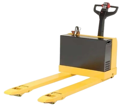pallet jack de color negro y amarillo